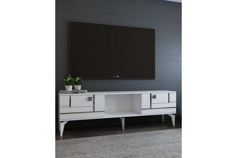 Varno TV-taso 150 cm - Valkoinen/Hopea - Huonekalut - TV- & Mediakalusteet - Tv taso & Mediataso