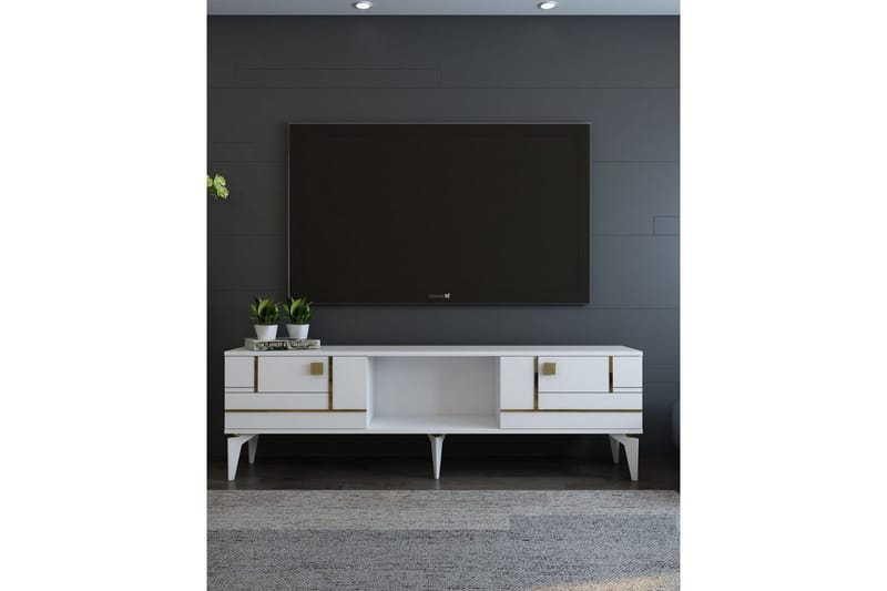 Varno TV-taso 150 cm - Valkoinen/Keltainend - Huonekalut - TV- & Mediakalusteet - Tv taso & Mediataso