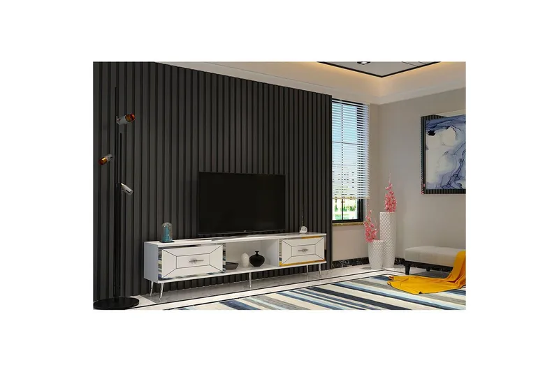 Virdel TV-taso 150 cm - Valkoinen/Hopea - Huonekalut - TV- & Mediakalusteet - Tv taso & Mediataso