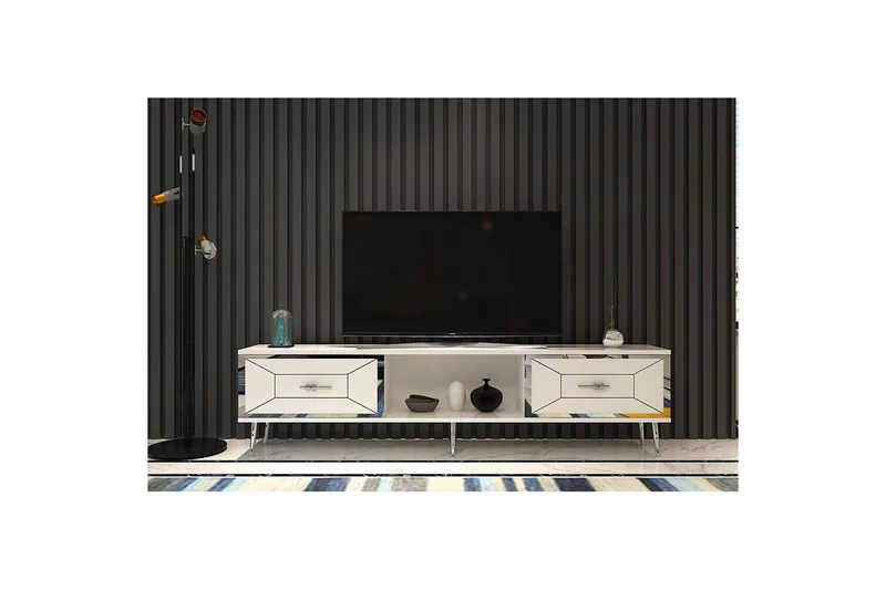 Virdel TV-taso 150 cm - Valkoinen/Hopea - Huonekalut - TV- & Mediakalusteet - Tv taso & Mediataso