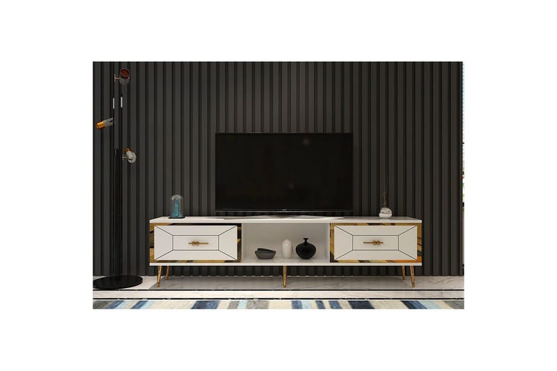 Virdel TV-taso 150 cm - Valkoinen/Keltainend - Huonekalut - TV- & Mediakalusteet - Tv taso & Mediataso