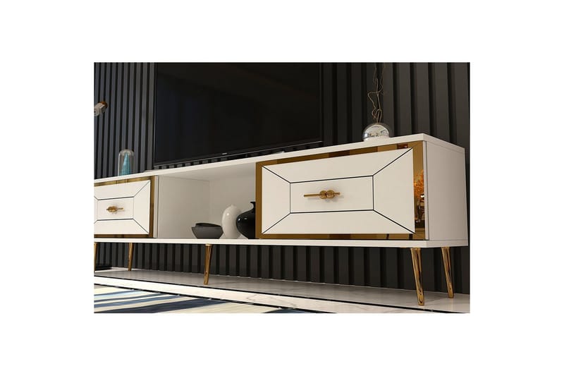 Virdel TV-taso 150 cm - Valkoinen/Keltainend - Huonekalut - TV- & Mediakalusteet - Tv taso & Mediataso