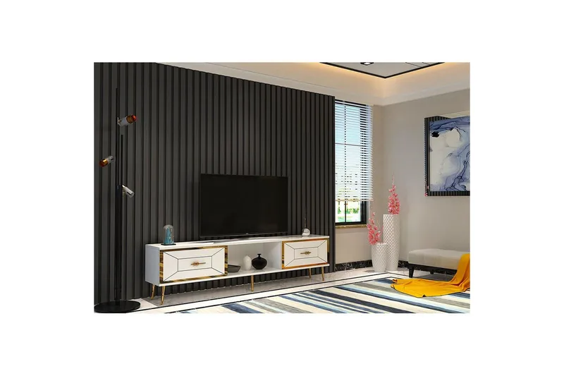 Virdel TV-taso 150 cm - Valkoinen/Keltainend - Huonekalut - TV- & Mediakalusteet - Tv taso & Mediataso