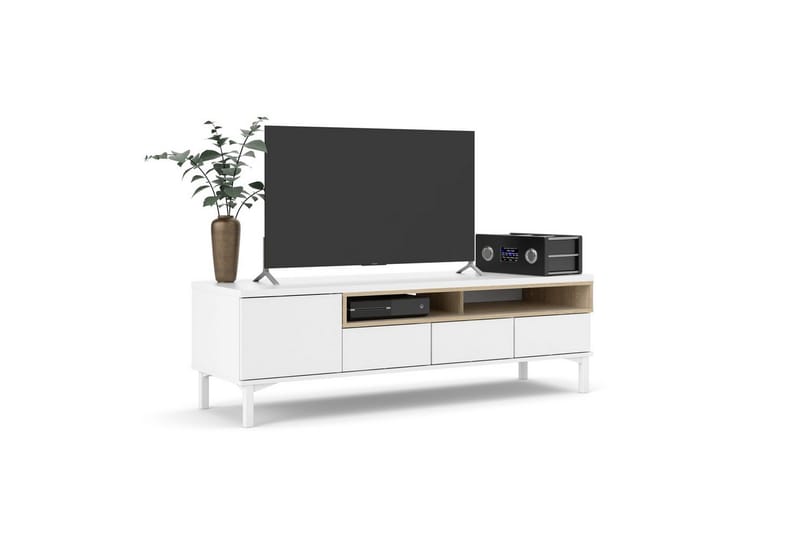 Virender lattiaseisova tv-taso 155,7 cm säilytyksellä tammi - Valkoinen|Beige - Huonekalut - TV- & Mediakalusteet - Tv taso & Mediataso