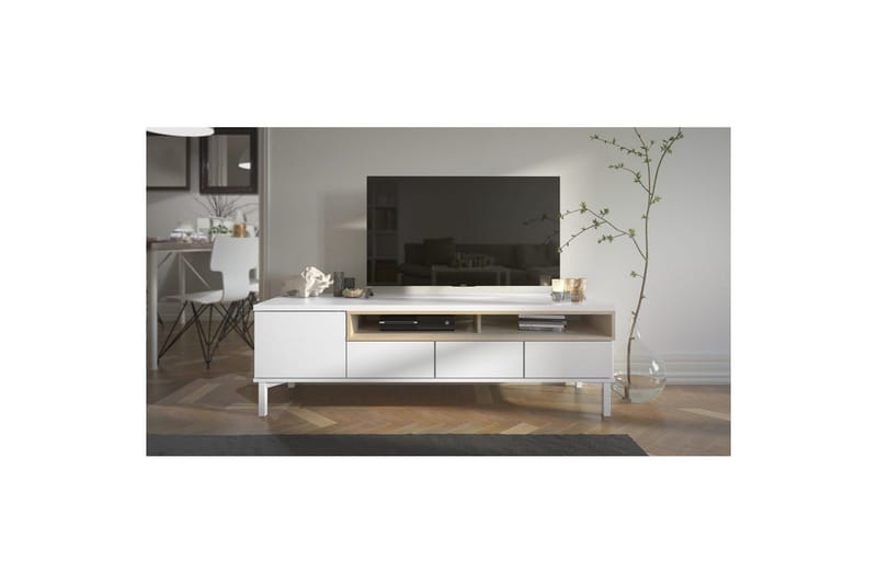Virender lattiaseisova tv-taso 155,7 cm säilytyksellä tammi - Valkoinen|Beige - Huonekalut - TV- & Mediakalusteet - Tv taso & Mediataso