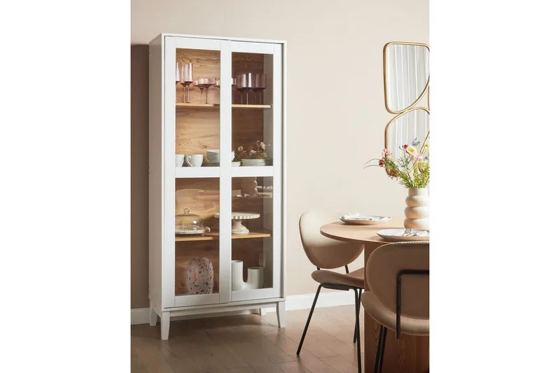Vitrinikaappi Rumson Valkoinen - Valkoinen - Säilytys - Kaappi - Vitriini