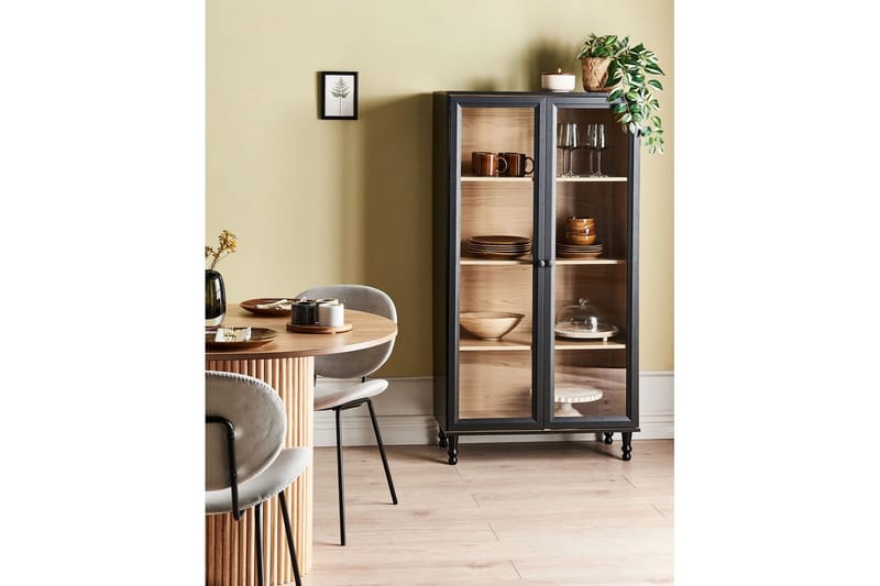Vitrinikaappi Tingledale Musta, vaalea puu, 80x40x151 cm - Musta, vaalea puu, 80x40x151 cm - Huonekalut - TV- & Mediakalusteet - Mediajalusta & seinäteline - TV:n seinäteline