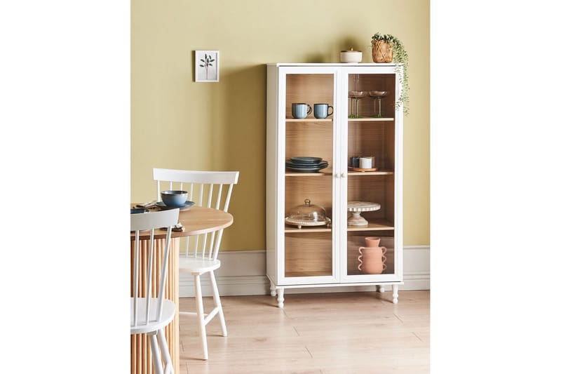 Vitrinikaappi Tingledale Valkoinen, vaalea puu, 80x40x151 cm - Valkoinen, vaalea puu, 80x40x151 cm - Huonekalut - TV- & Mediakalusteet - Mediajalusta & seinäteline - TV:n seinäteline