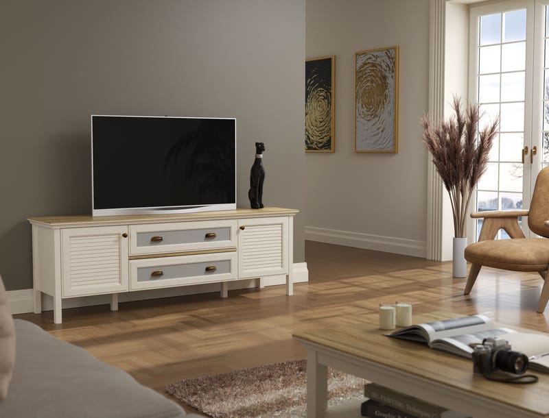 Vopira TV-taso 180 cm - Kerma, tammi, harmaa - Huonekalut - TV- & Mediakalusteet - Mediajalusta & seinäteline