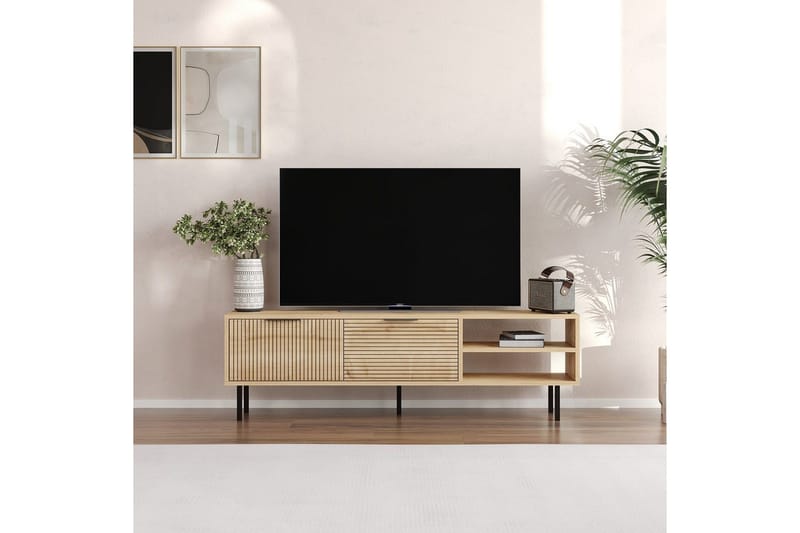 Wenus lattiaseisova tv-taso 150 cm säilytyksellä tammi - Beige - Huonekalut - TV- & Mediakalusteet - Tv taso & Mediataso