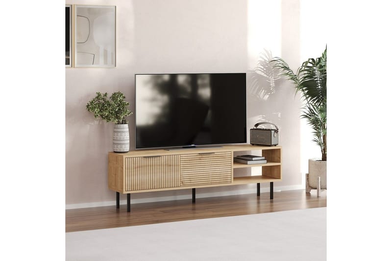 Wenus lattiaseisova tv-taso 150 cm säilytyksellä tammi - Beige - Huonekalut - TV- & Mediakalusteet - Tv taso & Mediataso