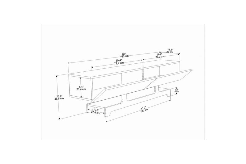 Zira TV-taso 160 cm - Valkoinen - Huonekalut - TV- & Mediakalusteet - Tv taso & Mediataso