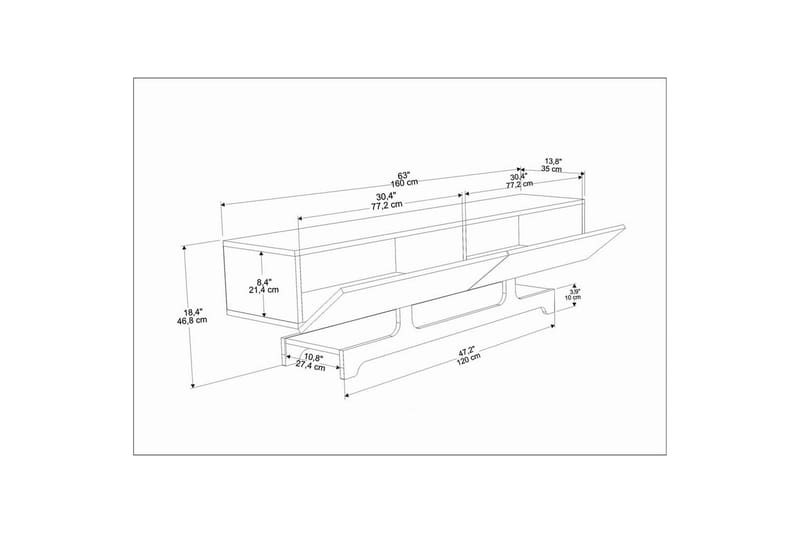 Zira TV-taso 160 cm - Valkoinen - Huonekalut - TV- & Mediakalusteet - Tv taso & Mediataso