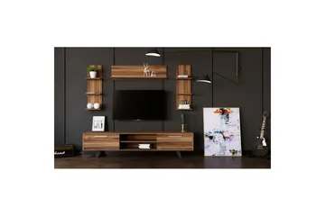 Zyrosen lattialla seisova tv-taso 180 cm säilytystilalla vaaleasta puusta - Ruskea - Huonekalut - TV- & Mediakalusteet - Tv taso & Mediataso