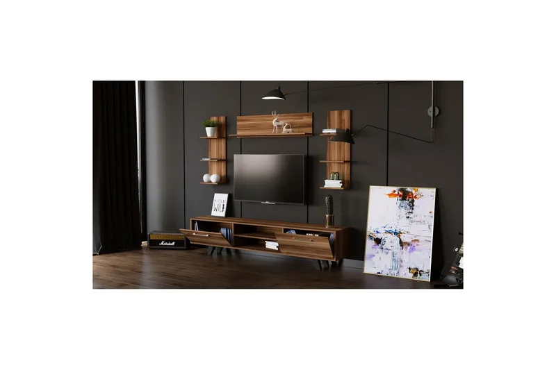 Zyrosen lattialla seisova tv-taso 180 cm säilytystilalla vaaleasta puusta - Ruskea - Huonekalut - TV- & Mediakalusteet - Tv taso & Mediataso