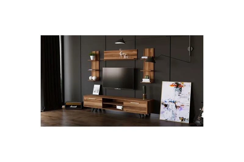 Zyrosen lattialla seisova tv-taso 180 cm säilytystilalla vaaleasta puusta - Ruskea - Huonekalut - TV- & Mediakalusteet - Tv taso & Mediataso