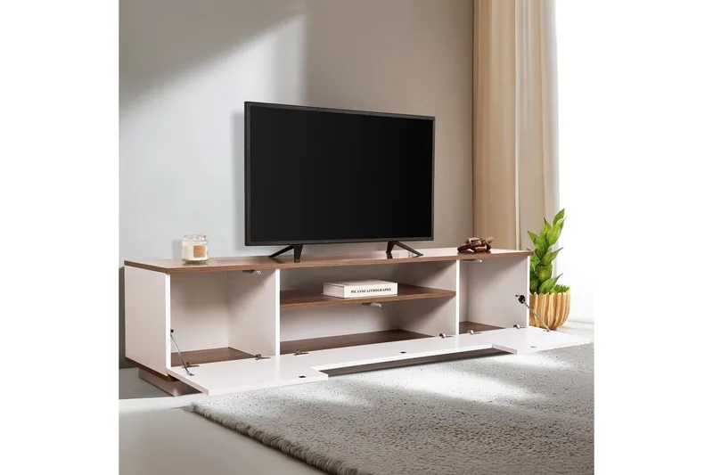 Meni TV-taso 180 cm - Valkoinen/Ruskea - Huonekalut - TV- & Mediakalusteet - Tv taso & Mediataso