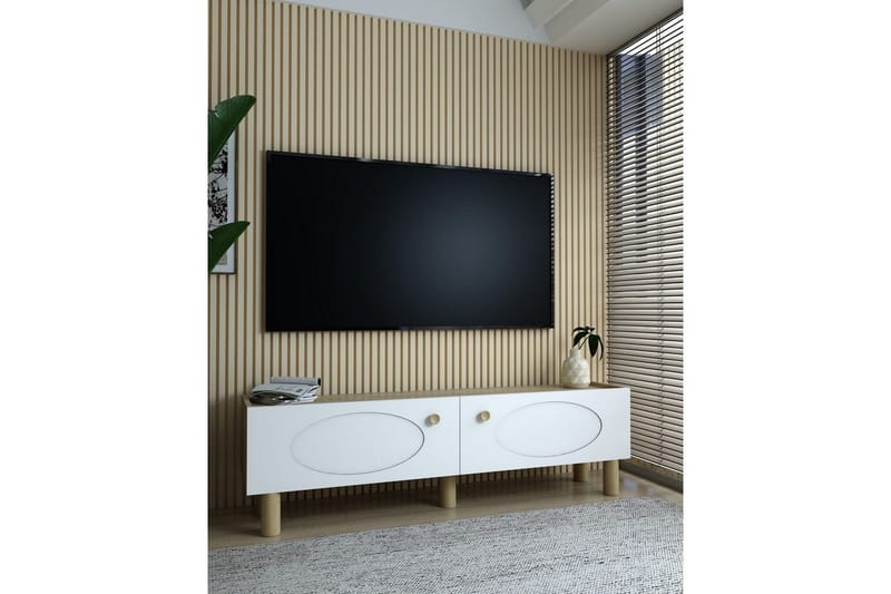 Mittopuri TV-taso 153.6 cm - Ruskeanharmaa/Valkoinen - Huonekalut - TV- & Mediakalusteet - Tv taso & Mediataso
