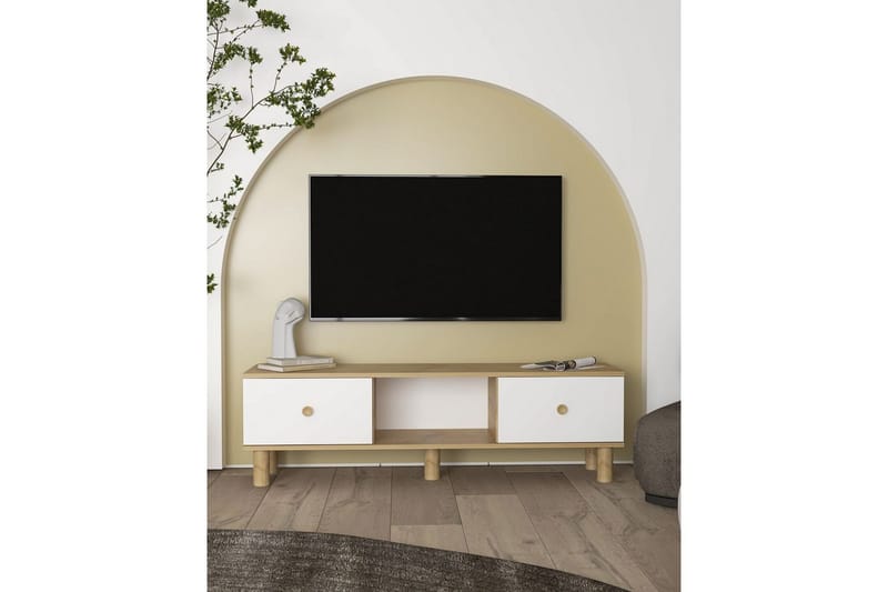 Mono TV-taso 150 cm - Punertavanvärinen puu/Valkoinen - Huonekalut - TV- & Mediakalusteet - Tv taso & Mediataso
