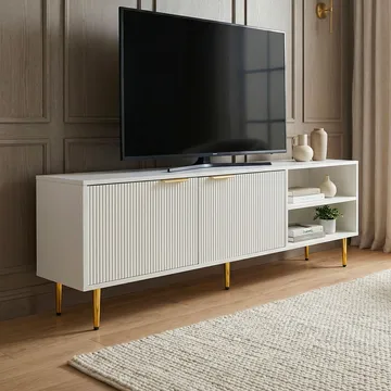 Morela-TV-taso 150 cm - Valkoinen kultaisilla yksityiskohdilla - Huonekalut - TV- & Mediakalusteet - Tv taso & Mediataso