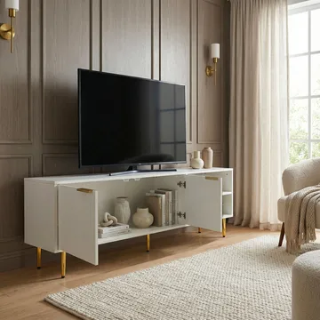 Morela-TV-taso 150 cm - Valkoinen kultaisilla yksityiskohdilla - Huonekalut - TV- & Mediakalusteet - Tv taso & Mediataso