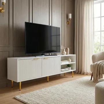Morela-TV-taso 150 cm - Valkoinen kultaisilla yksityiskohdilla - Huonekalut - TV- & Mediakalusteet - Tv taso & Mediataso