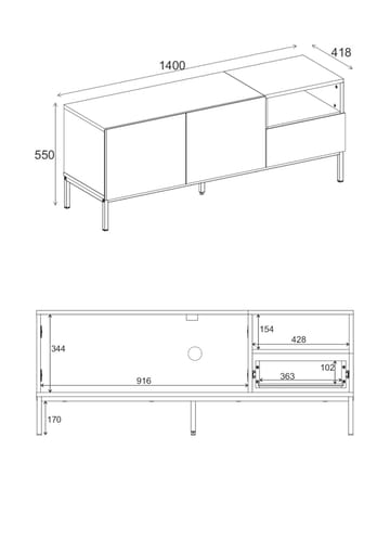 Morlen TV-taso 140 cm - Natural Oak, Wood Black, musta - Huonekalut - TV- & Mediakalusteet - Tv taso & Mediataso