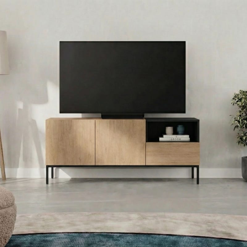 Morlen TV-taso 140 cm - Natural Oak, Wood Black, musta - Huonekalut - TV- & Mediakalusteet - Tv taso & Mediataso