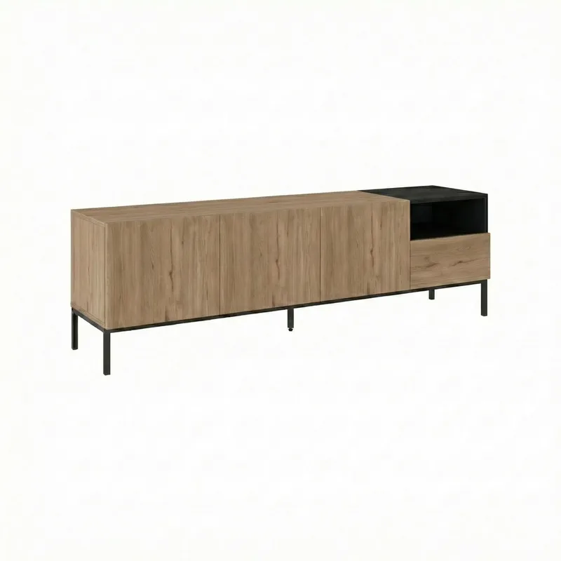 Morlen TV-taso 180x55x41,8 cm - luonnontammi, musta, santstone - Huonekalut - TV- & Mediakalusteet - Tv taso & Mediataso