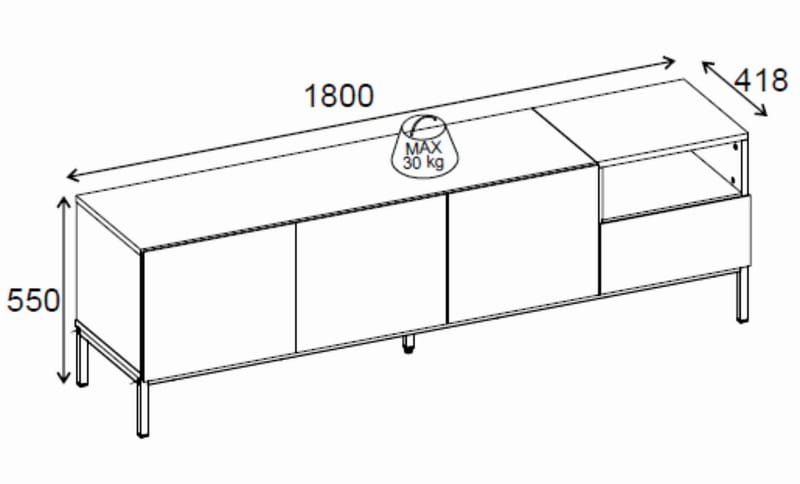 Morlen TV-taso 180x55x41,8 cm - luonnontammi, musta, santstone - Huonekalut - TV- & Mediakalusteet - Tv taso & Mediataso
