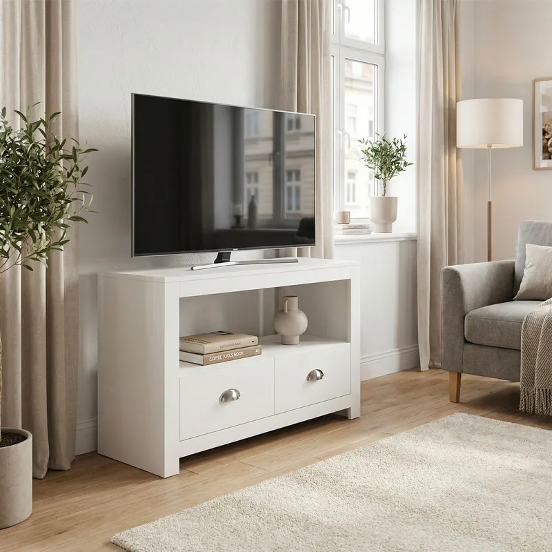 Morova-TV-taso 85 cm - Valkoinen ja hopea - Huonekalut - TV- & Mediakalusteet - Tv taso & Mediataso