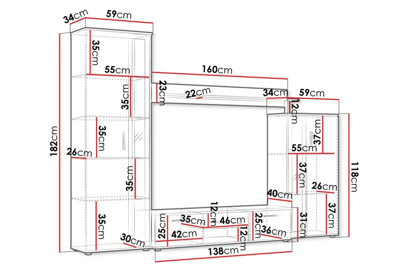 Olerum TV-huonekalusetti 256x40 cm - Luonnonväri - Huonekalut - TV- & Mediakalusteet - TV-kalustepaketti