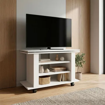 Olyricon-TV-taso 78 cm säilytystilalla, py örillä - Valkoinen ja musta - Huonekalut - TV- & Mediakalusteet - Tv taso & Mediataso