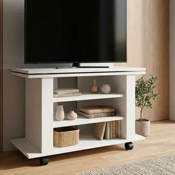 Olyricon-TV-taso 78 cm säilytystilalla, pyörillä - Valkoinen ja musta - Huonekalut - TV- & Mediakalusteet - Tv taso & Mediataso