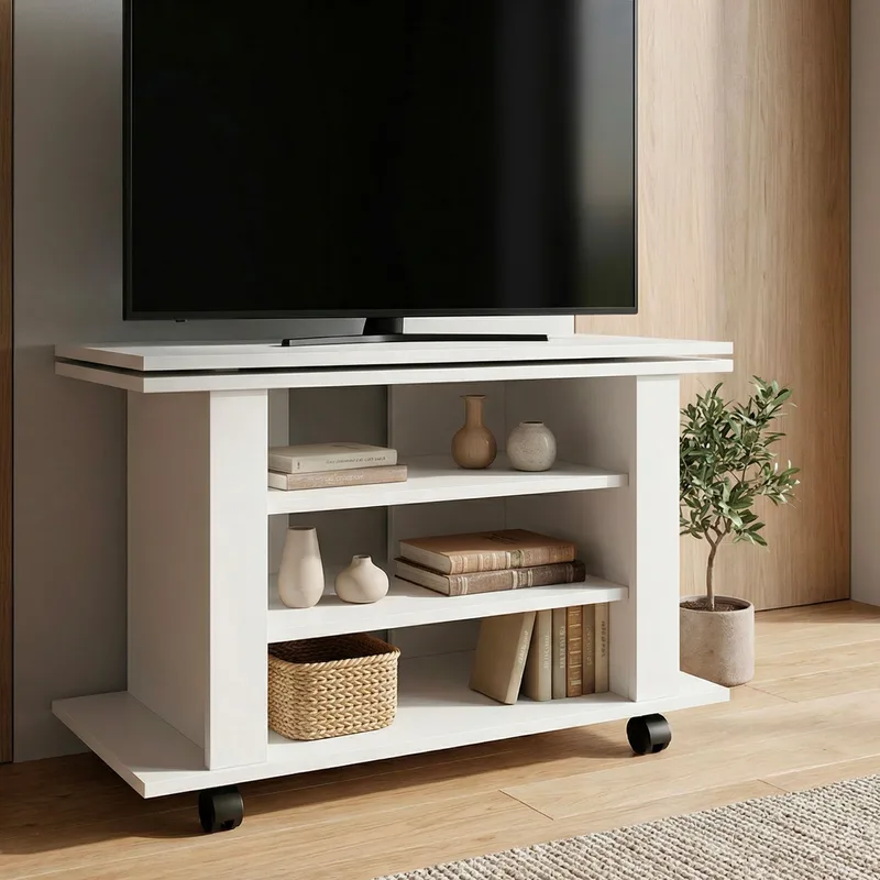 Olyricon-TV-taso 78 cm säilytystilalla, pyörillä - Valkoinen ja musta - Huonekalut - TV- & Mediakalusteet - Tv taso & Mediataso