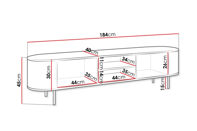 Pantego Tv-Taso 184x40 cm - Valkoinen - Huonekalut - TV- & Mediakalusteet - Tv taso & Mediataso