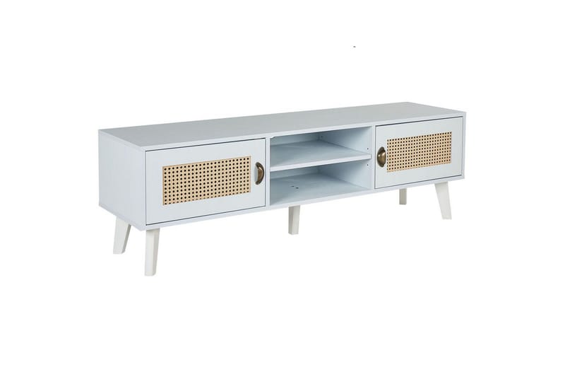 Parton lattialla seisova tv-taso 140 cm säilytystilalla, maalattua puuta, Valkoinen|Beige