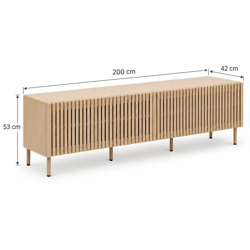 Peyra uurrettu TV-taso säilytystilalla 200 cm - Tammi - Huonekalut - TV- & Mediakalusteet - Tv taso & Mediataso