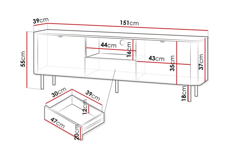 Pollena Tv-Taso 151x39 cm - Ruskea - Huonekalut - TV- & Mediakalusteet - Tv taso & Mediataso
