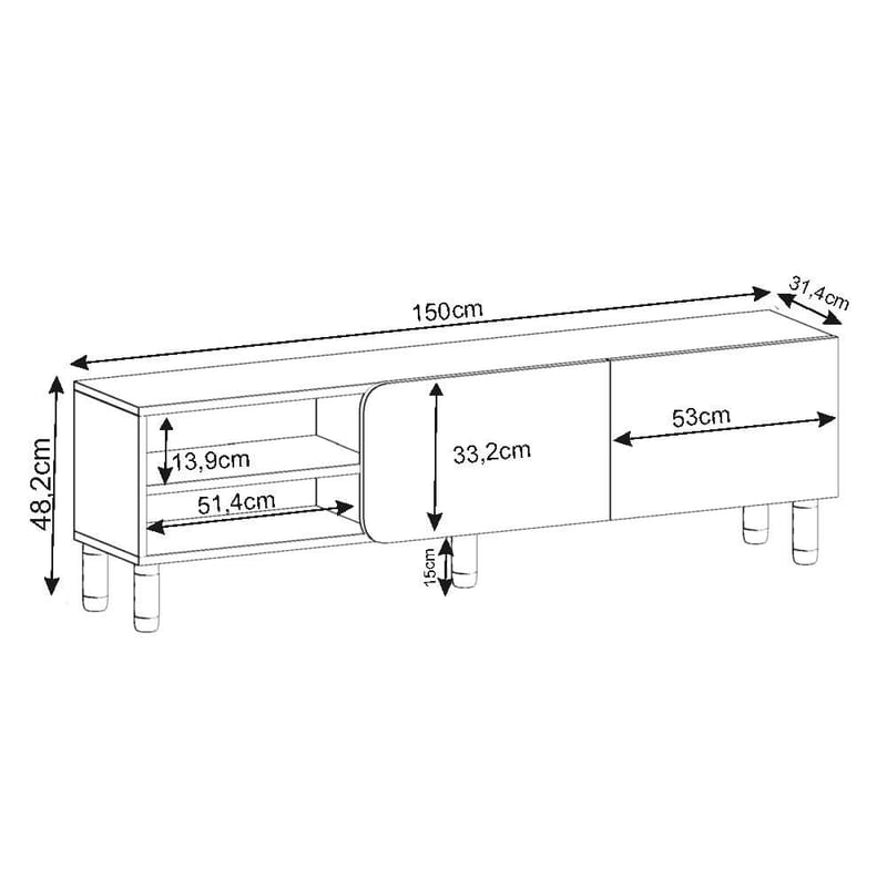 Relento TV-taso 150 cm - valkoinen, Sapphire-tammi - Huonekalut - TV- & Mediakalusteet - Tv taso & Mediataso