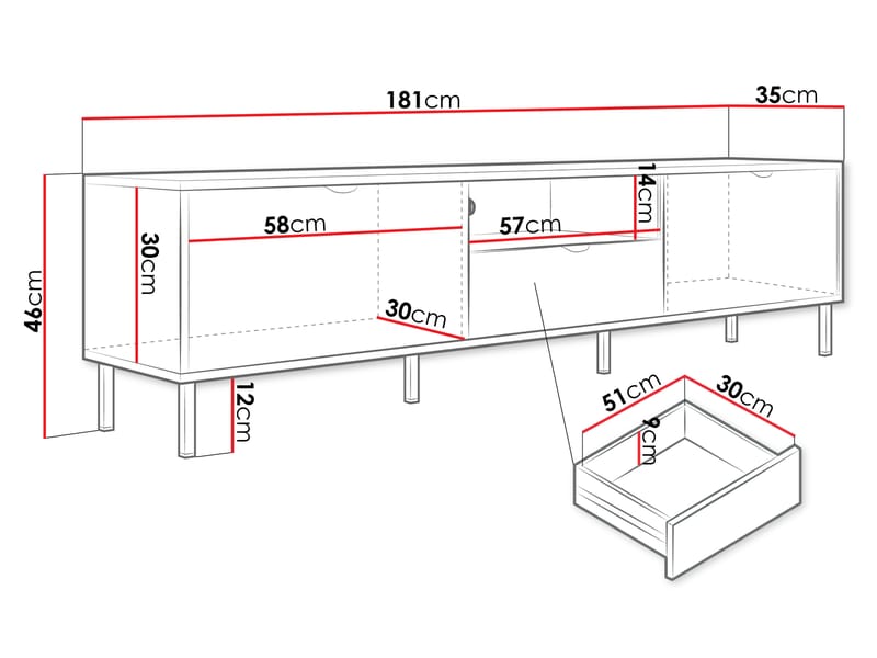 Salmor TV-taso 181 cm - Valkoinen - Huonekalut - TV- & Mediakalusteet - Tv taso & Mediataso