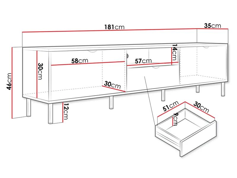 Salmor TV-taso 181 cm - Valkoinen - Huonekalut - TV- & Mediakalusteet - Tv taso & Mediataso
