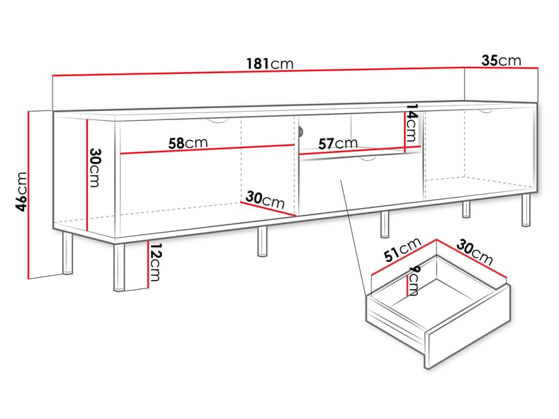 Salmor TV-taso 181 cm - Valkoinen - Huonekalut - TV- & Mediakalusteet - Tv taso & Mediataso