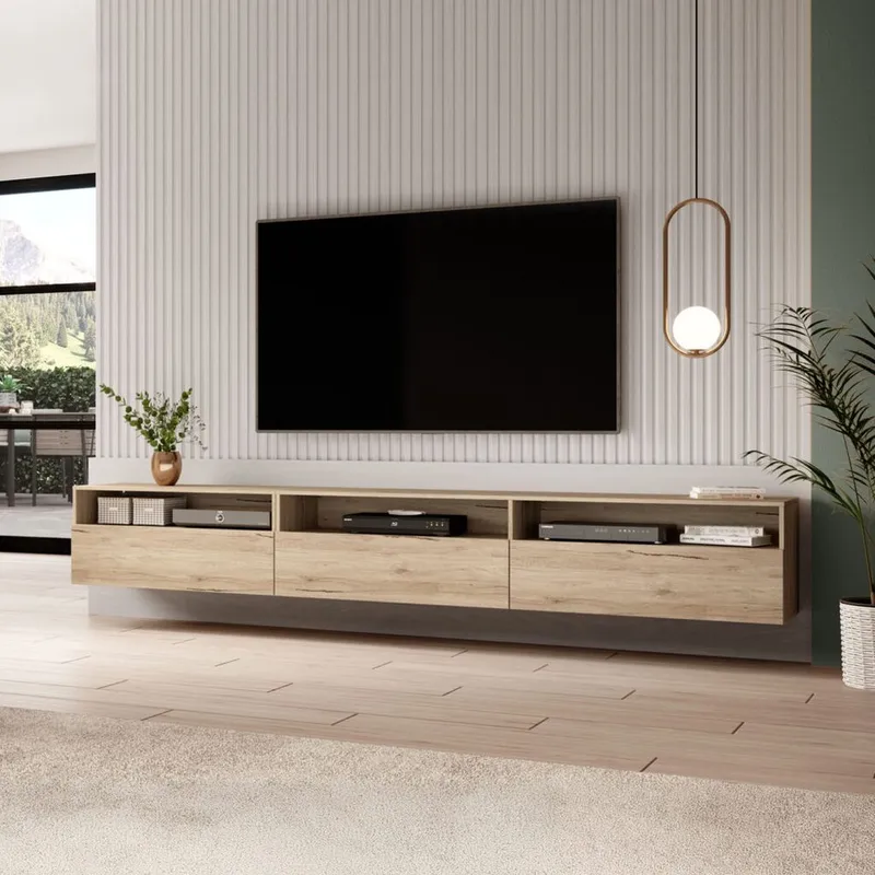Seinään kiinnitettävä TV-yksikkö Baros 3 alaslaskettava ovi - San Remo vaalea tammilaminaatti - Huonekalut - TV- & Mediakalusteet - Tv taso & Mediataso