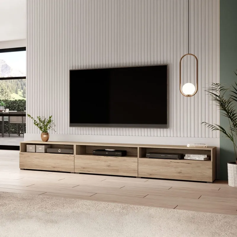 Seinään kiinnitettävä TV-yksikkö Baros 3 alaslaskettava ovi - San Remo vaalea tammilaminaatti - Huonekalut - TV- & Mediakalusteet - Tv taso & Mediataso