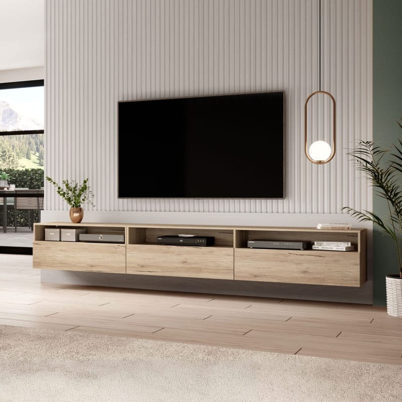 Seinään kiinnitettävä TV-yksikkö Baros 3 alaslaskettava ovi - San Remo vaalea tammilaminaatti - Huonekalut - TV- & Mediakalusteet - Tv taso & Mediataso