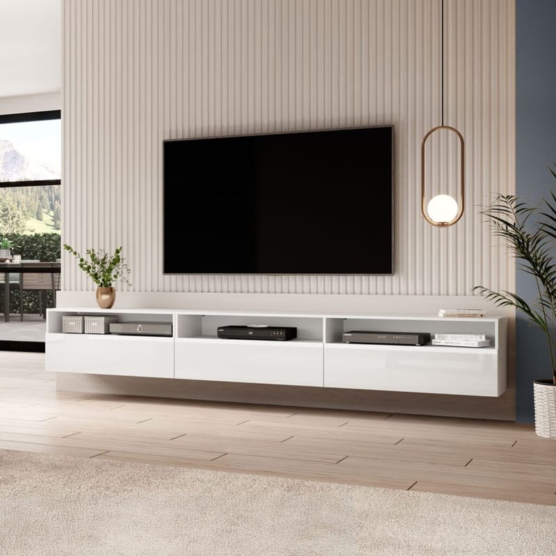Seinään kiinnitettävä TV-yksikkö Baros 3 alaslaskettava ovi - Valkoinen laminaatti - Huonekalut - TV- & Mediakalusteet - Tv taso & Mediataso