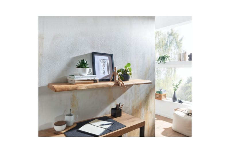 Seinähylly Wohnling puureuna, massiivipuuta, seinähylly, maalaismaistyyli 120 cm - 120 cm - Huonekalut - TV- & Mediakalusteet - TV-hyllyt