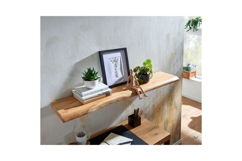 Seinähylly Wohnling puureuna, massiivipuuta, seinähylly, maalaismaistyyli 120 cm - 120 cm - Huonekalut - TV- & Mediakalusteet - TV-hyllyt