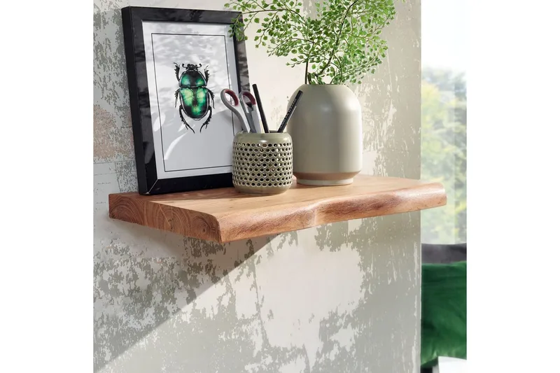 Seinähylly Wohnling puureuna, massiivipuuta, seinähylly, maalaismaistyyli 40 cm - 40 cm - Huonekalut - TV- & Mediakalusteet - TV-hyllyt